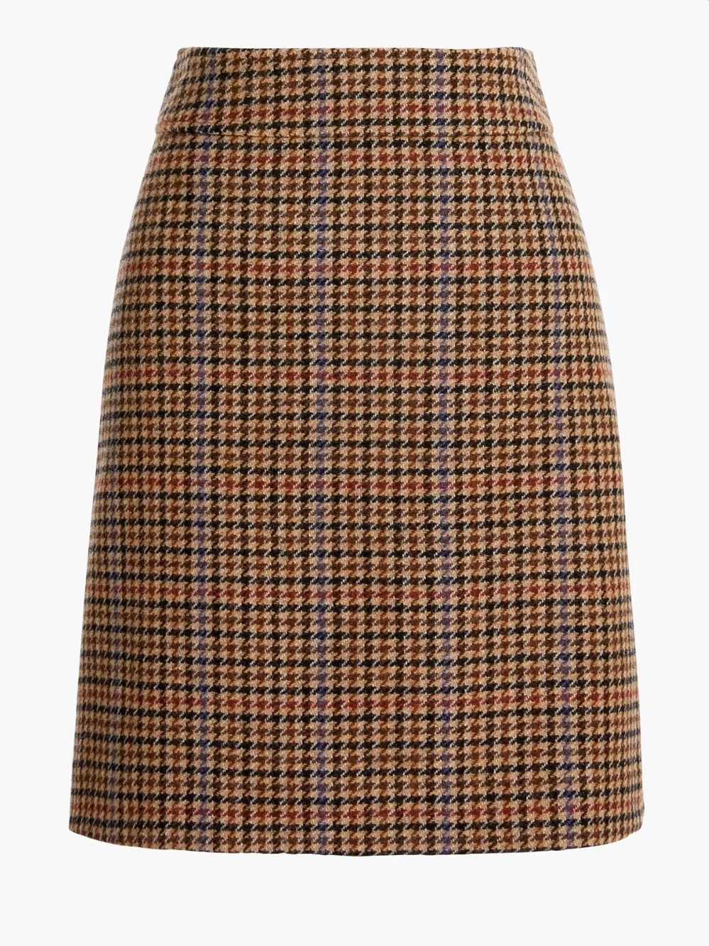 J. Crew Pencil Skirt in Brown Houndstooth with Subtle Navy & Rust Accents
